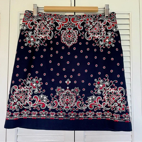 Talbots Navy, White and Red Paisley Skirt - Picture 1 of 14